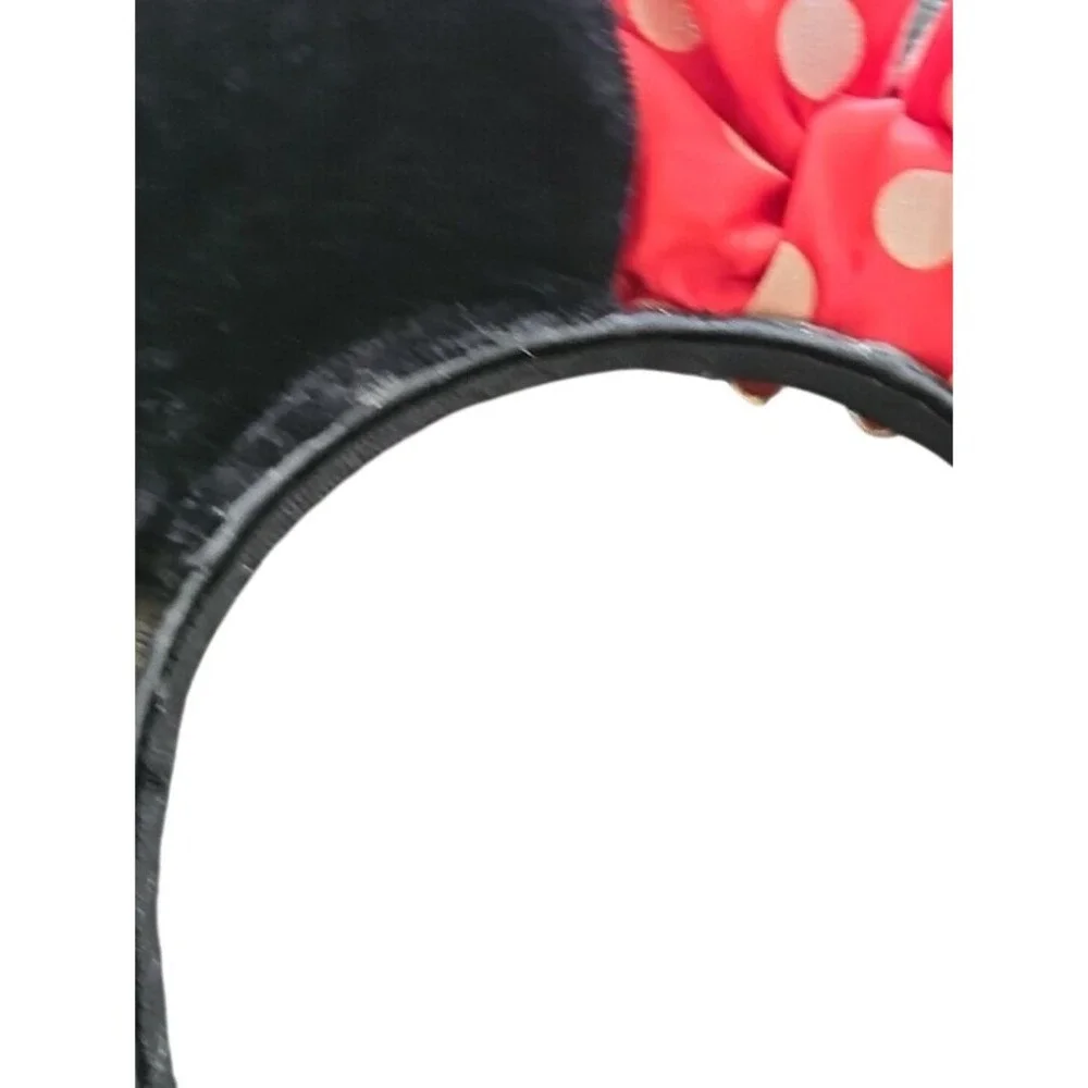 Disney Parks Minnie Mouse Polka Dot Glitter Ear Headband Red Black Flower O/S